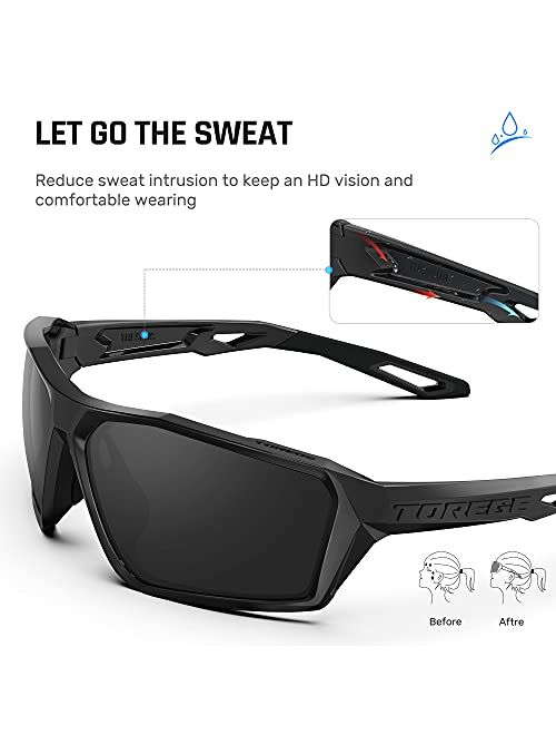 TOREGE Polarized Sports Sunglasses for Men Women Shooting Cycling Running Golf Fishing Sunglasses Durable Lens TR36