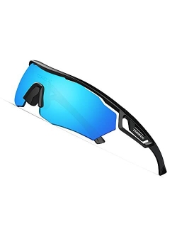 TOREGE Polarized Sports Sunglasses with 3 changeable Lenses for Men Women Cycling Running Driving Fishing Golf Glasses TR05