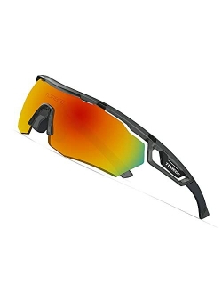 TOREGE Polarized Sports Sunglasses with 3 changeable Lenses for Men Women Cycling Running Driving Fishing Golf Glasses TR05