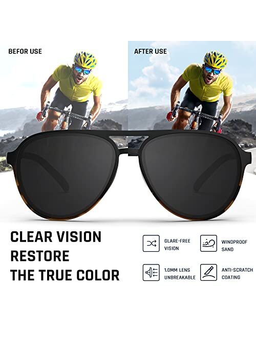 Torege Aviator Sunglasses Polarized Sunglasses for Men Women Sports Glasses Fishing Boating Beach Golf Driving TR75