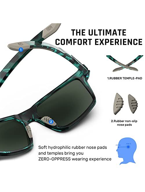 Torege Sunglasses for Men Women - Polarized Glasses Trendy Square Sunglasses for Outdoors Trekking Traveling Shopping