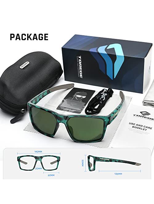 Torege Sunglasses for Men Women - Polarized Glasses Trendy Square Sunglasses for Outdoors Trekking Traveling Shopping