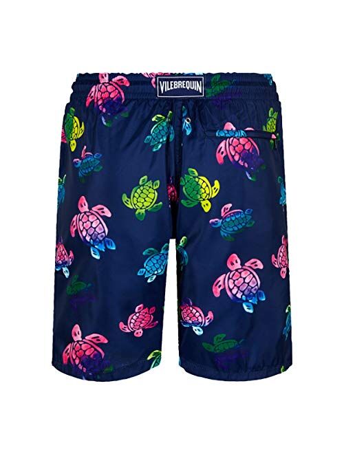 Vilebrequin, Men Swim Trunks Long Ultra-Light and Packable Ronde des Tortues Aquarelle