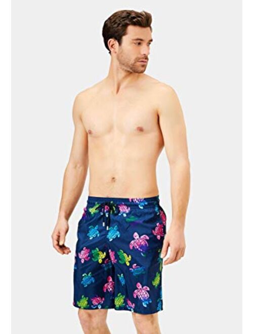 Vilebrequin, Men Swim Trunks Long Ultra-Light and Packable Ronde des Tortues Aquarelle