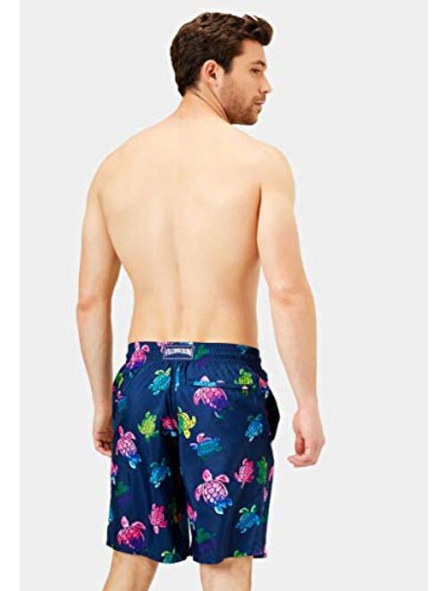 Vilebrequin, Men Swim Trunks Long Ultra-Light and Packable Ronde des Tortues Aquarelle