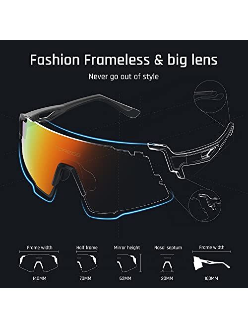 TOREGE Polarized Sports Sunglasses with 3 Interchangeable Lenses for Men Women Cycling Running Baseball Glasses TR65