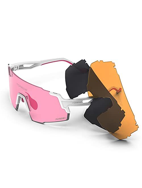 TOREGE Polarized Sports Sunglasses with 3 Interchangeable Lenses for Men Women Cycling Running Baseball Glasses TR65