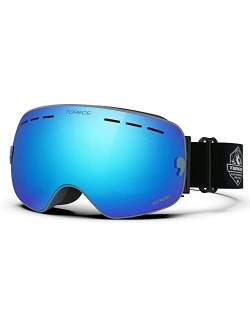 TOREGE Ski Goggles, Snow Goggles with Anti-fog Spherical Lens, OTG Snowboard Goggles for Men Women