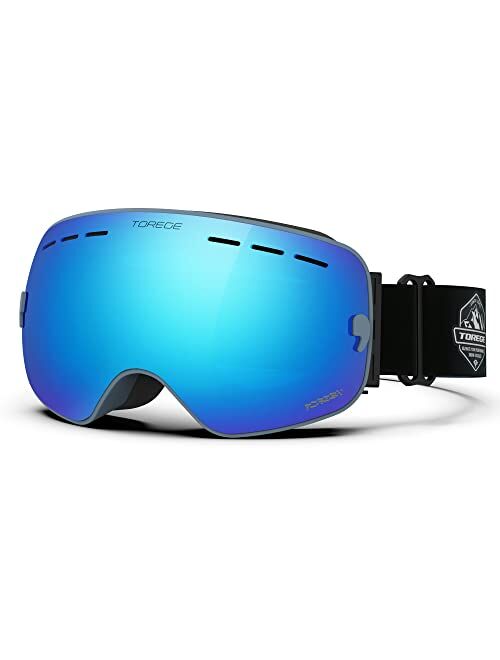 TOREGE Ski Goggles, Snow Goggles with Anti-fog Spherical Lens, OTG Snowboard Goggles for Men Women