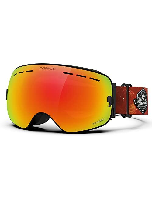 TOREGE Ski Goggles, Snow Goggles with Anti-fog Spherical Lens, OTG Snowboard Goggles for Men Women