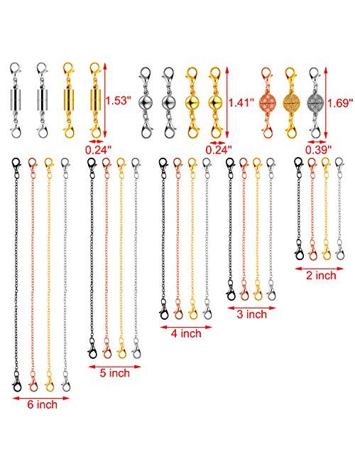 Honoson 31 Pieces Necklaces Bracelets Extender Set Includes 20 Pieces 2 3 4 5 6 Necklaces Bracelets Chain Extender, 11 Pieces Magnetic Clasps