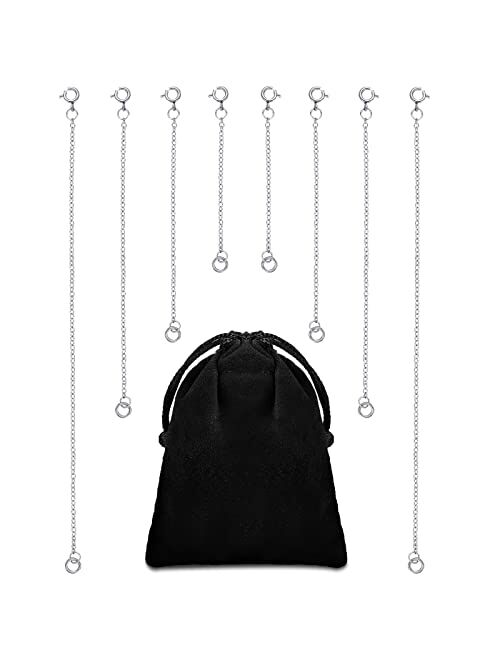 Sureio 8 Pcs Stainless Steel Necklace Extender Silver Bracelet Extender Lobster Clasp Chain Extenders for Necklace Extension Set Necklace Chains for Jewelry Making Bracel