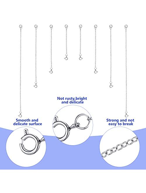 Sureio 8 Pcs Stainless Steel Necklace Extender Silver Bracelet Extender Lobster Clasp Chain Extenders for Necklace Extension Set Necklace Chains for Jewelry Making Bracel