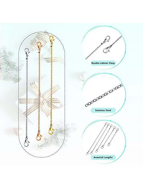 Hicarer 30 Pieces Necklace Extenders Alloy Necklace Chain Necklace Extenders Gold Silver Alloy Necklace Extender Bracelet Extender Chain Set for DIY Jewelry Making, 3 Col