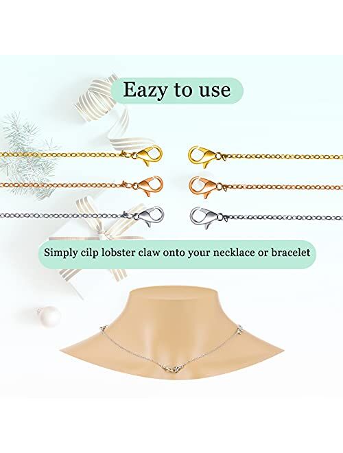 Hicarer 30 Pieces Necklace Extenders Alloy Necklace Chain Necklace Extenders Gold Silver Alloy Necklace Extender Bracelet Extender Chain Set for DIY Jewelry Making, 3 Col