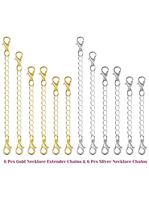 Paxcoo 12Pcs Chain Extender Jewelry Necklace Lobster Clasps and Closures for Necklace Bracelet Jewelry Making Supplies