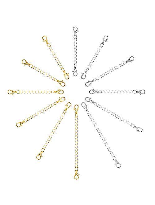 Paxcoo 12Pcs Chain Extender Jewelry Necklace Lobster Clasps and Closures for Necklace Bracelet Jewelry Making Supplies