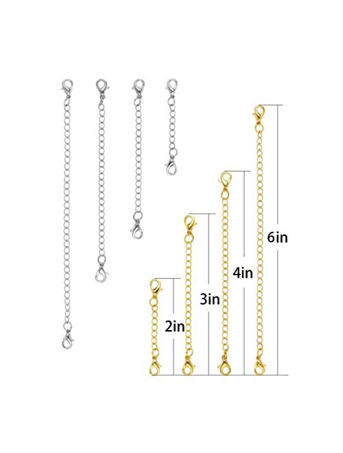 Tiparts 8 pcs Necklace Extender Bracelet Extender Gold Silver Chains Set with Lobster Clasps,Length: 6" 4" 3" 2"