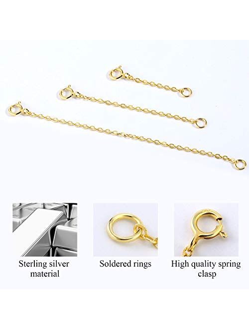 ALEXCRAFT 3 Pcs Necklace Extenders 14K Plated 925 Sterling Silver Extender Chain Bracelet Extension Chains for Jewelry Making(1 2 3 inch)