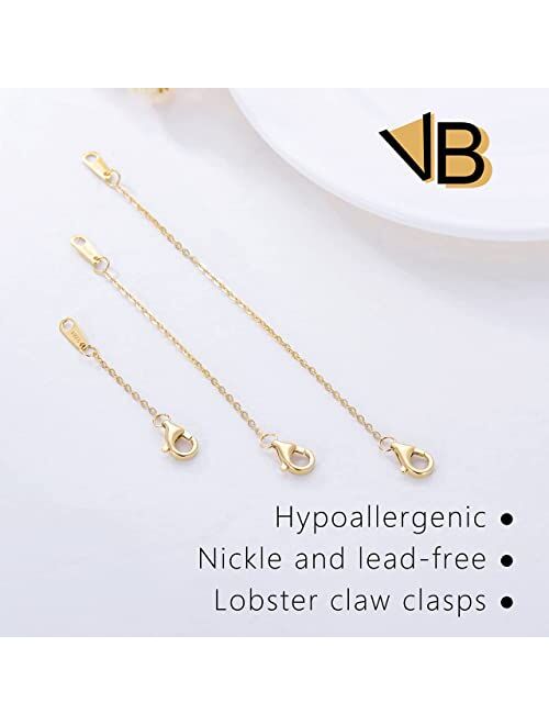 VANBARIS Gold Necklace Extenders 14k Gold Plated Extender Chain 925 Sterling Silver Extension Bracelet Extender Gold Chain Extenders for Necklaces 3 Pcs