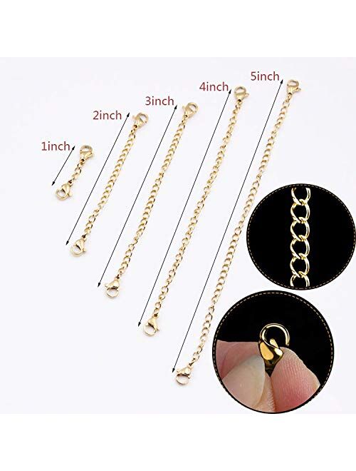 GBSTORE 5 Pcs Different Size Stainless Steel Necklace Bracelet Extender Chain Set with Lobster Clasps,Jewelry Necklace Extenders for DIY Jewelry Making