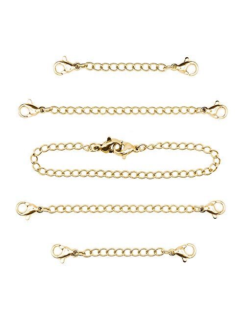 GBSTORE 5 Pcs Different Size Stainless Steel Necklace Bracelet Extender Chain Set with Lobster Clasps,Jewelry Necklace Extenders for DIY Jewelry Making