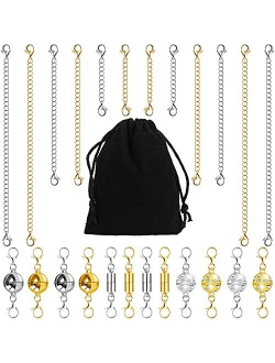 Hicarer 12 Pieces Magnetic Lobster Clasps Jewelry Locking Clasps and 12 Pieces Metal Necklace Extender Chains Bracelet Extension Chain for Jewelry Making Supplies