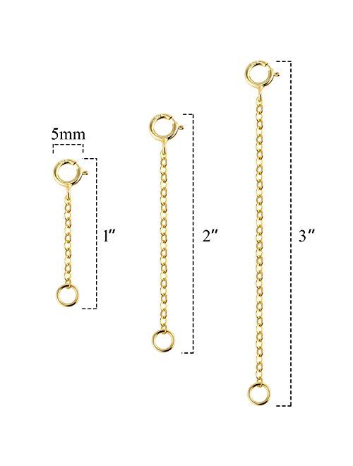 LANCHARMED 3 Pcs 925 Sterling Silver Necklace Extenders for Women Durable Strong Removable Necklace Bracelet Anklet Extension Jewelry Making Chains