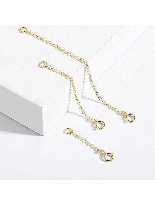 LANCHARMED 3 Pcs 925 Sterling Silver Necklace Extenders for Women Durable Strong Removable Necklace Bracelet Anklet Extension Jewelry Making Chains
