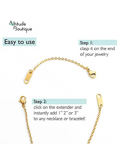 Altitude Boutique Necklace Extenders 1", 2", 3" Inches 18k Gold Plated Delicate Necklace Extender Bracelet Ankle Extenders Chain Extension for Jewelry Making Set for Wome