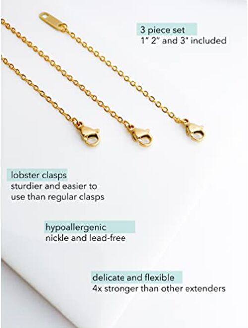 Altitude Boutique Necklace Extenders 1", 2", 3" Inches 18k Gold Plated Delicate Necklace Extender Bracelet Ankle Extenders Chain Extension for Jewelry Making Set for Wome