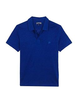 Men Linen Jersey Polo Shirt Solid