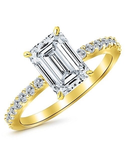 Houston Diamond District 0.65 Ctw 14K White Gold Classic Side Stone Emerald Cut Diamond Engagement Ring (0.4 Ct E Color SI2 Clarity Center Stone)