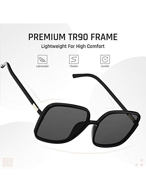 TOREGE Sunglasses for women Oversized Square Sunglasses Trendy Polarized Women's Sunglasses TR-C8