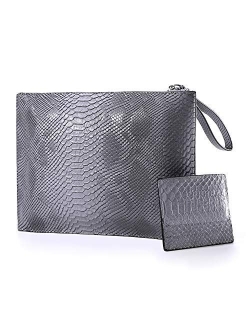 NIGEDU Women Clutches Fashion Snakeskin PU Leather Party Envelope Large Purse Bag with Hand Strap