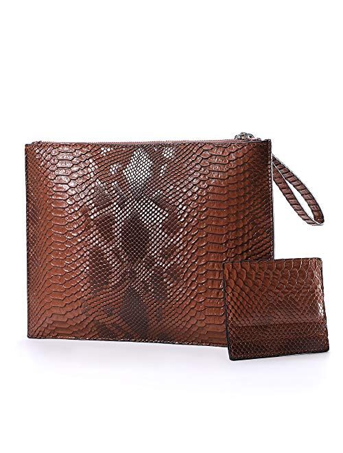 NIGEDU Women Clutches Fashion Snakeskin PU Leather Party Envelope Large Purse Bag with Hand Strap