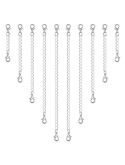 Anezus 10Pcs Necklace Extenders, Jewelry Extenders for Necklaces, Silver Bracelet Extender, Chain Extenders for Necklace, Bracelet and Jewelry Making (Assorted Sizes)