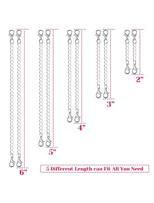 Anezus 10Pcs Necklace Extenders, Jewelry Extenders for Necklaces, Silver Bracelet Extender, Chain Extenders for Necklace, Bracelet and Jewelry Making (Assorted Sizes)