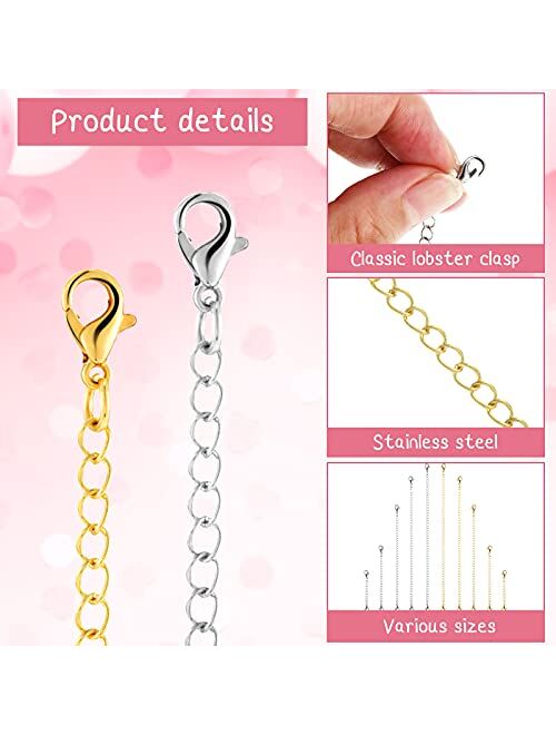 Hicarer 30 Pieces Stainless Steel Necklace Extender Chain Set Bracelet Anklet Extender Chain Extenders for Necklaces Extender Chain for Jewelry Making Extensions, 2.5, 3,