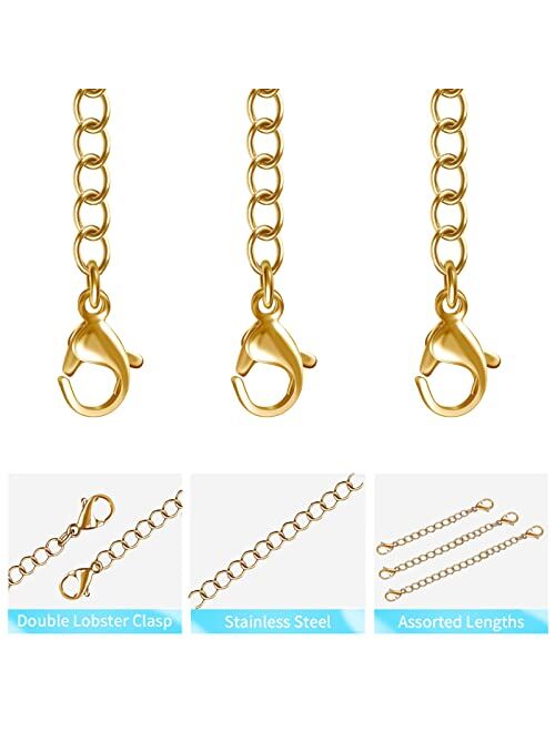 UUBAAR Necklace Extenders, Jewelry Chain Extenders for Necklaces, Double Lobster Clasp Bracelet Extender, Stainless Steel Necklace Extender, Length: 6" 5" 4" 3" 2"