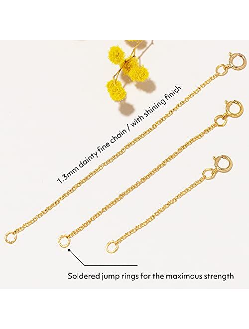 BENIQUE Necklace Extenders for Women- 14K Gold Filled Fine Chain, Dainty Durable Strong Removable, Made in USA, Set of 3