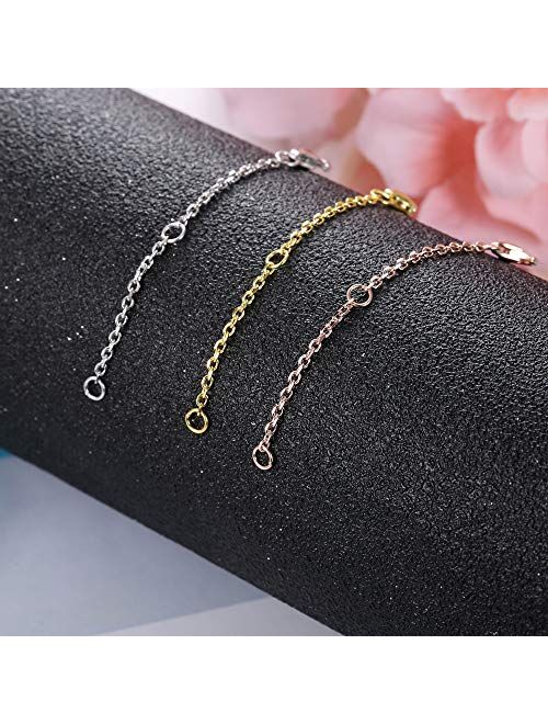 Milacolato 3 Pcs Sterling Silver Necklace Chain Extender in Gold, Rose Gold and Silver Lobster Clasp Bracelet Anklet Extenders Set Adjustable Length 2" 3" 4"