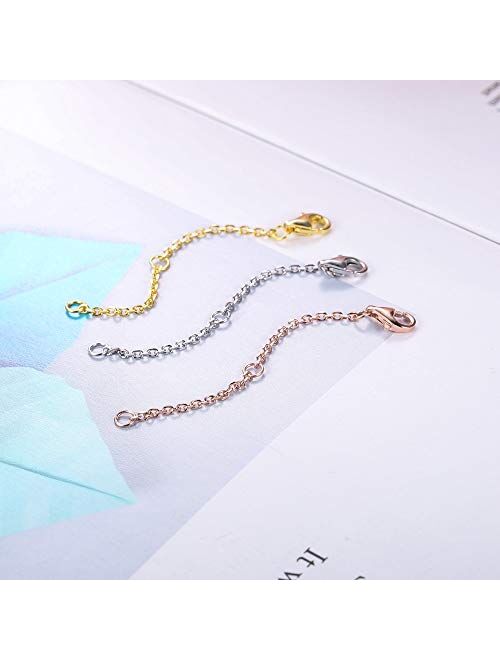 Milacolato 3 Pcs Sterling Silver Necklace Chain Extender in Gold, Rose Gold and Silver Lobster Clasp Bracelet Anklet Extenders Set Adjustable Length 2" 3" 4"