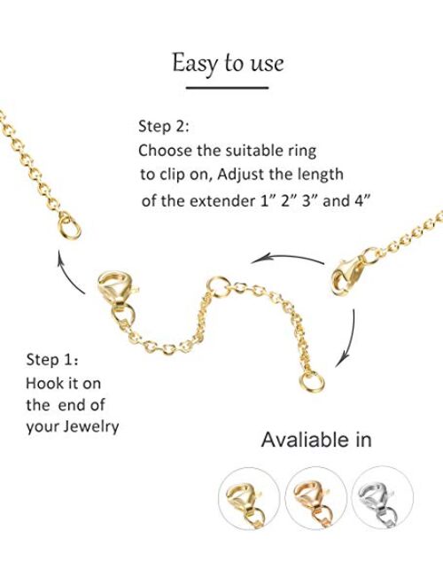 Milacolato 3 Pcs Sterling Silver Necklace Chain Extender in Gold, Rose Gold and Silver Lobster Clasp Bracelet Anklet Extenders Set Adjustable Length 2" 3" 4"