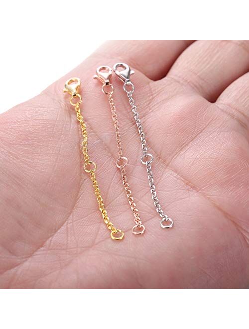 Milacolato 3 Pcs Sterling Silver Necklace Chain Extender in Gold, Rose Gold and Silver Lobster Clasp Bracelet Anklet Extenders Set Adjustable Length 2" 3" 4"