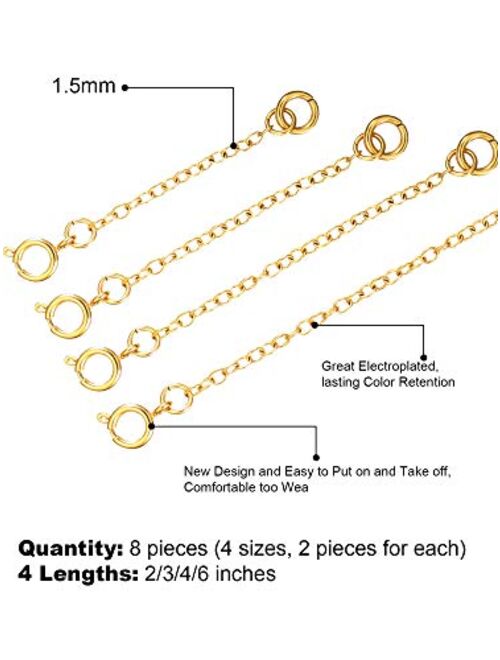 Mudder 8 Pieces Stainless Steel Necklace Extension Chain Bracelet Extender Chain, 4 Sizes