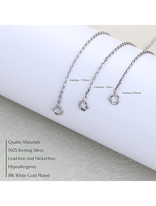 Milacolato 3Pcs Sterling Silver Necklace Extenders Delicate Necklace Extender Chain Set for Women 18K White Gold Plated Hypoallergenic Lightweight Extenders Necklace for 