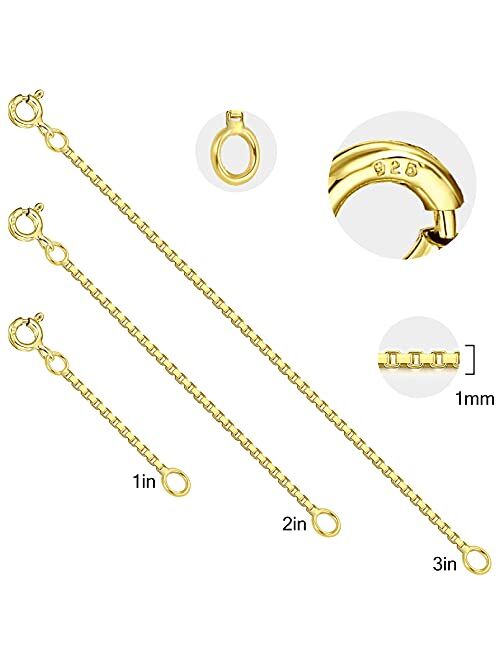 Cadikez 3 Pcs 925 Sterling Silver Extenders Chain Necklace Bracelet Anklet Extension Extension Chains Set for Jewelry Making