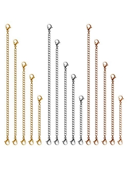 MENKEY Necklace Extenders, Stainless Steel Gold Silver Necklace Bracelet Anklet Extension Chains with Lobster Clasps and Closures for Jewelry Making