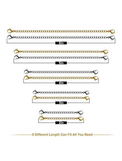 MENKEY Necklace Extenders, Stainless Steel Gold Silver Necklace Bracelet Anklet Extension Chains with Lobster Clasps and Closures for Jewelry Making